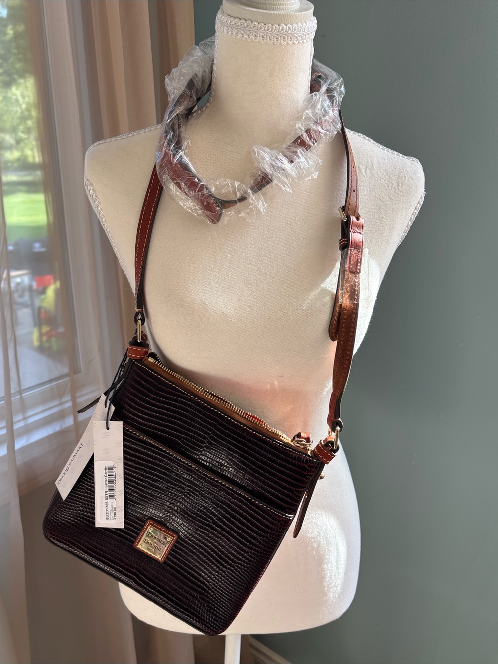 Dooney & Bourke Bordeaux Lizard Embossed Leather Carrier Crossbody